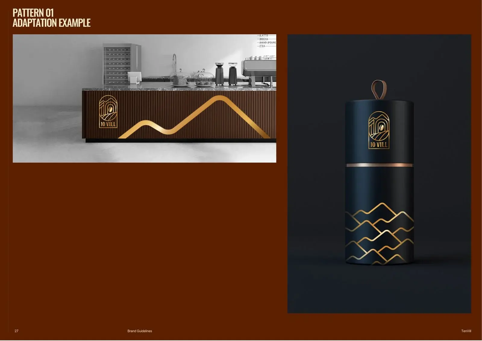 The ridge-line pattern running along a counter front and wrapping a coffee canister