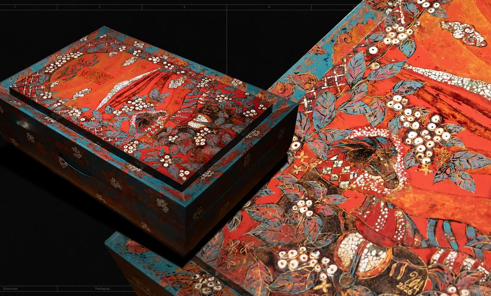 The finished box at three-quarter view, lid tilted open
