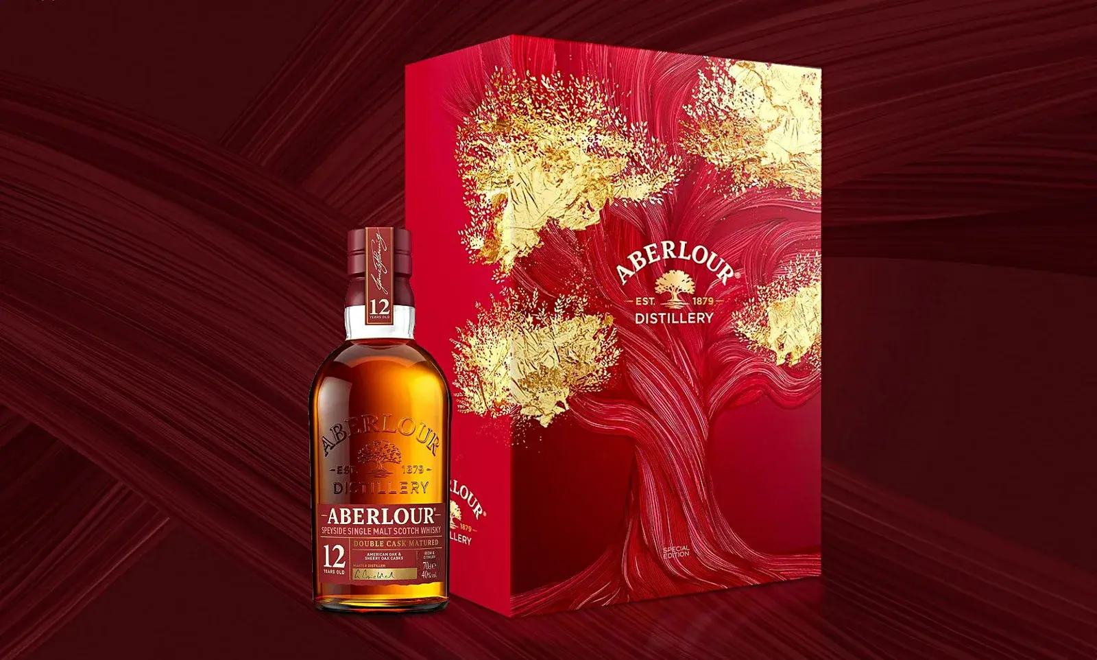 Route 01 — the Aberlour 12 Double Cask Tết pack with its bottle