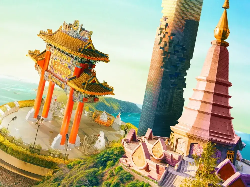 Close view of the Thai temple cluster