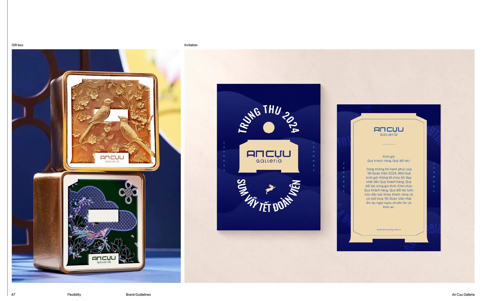 Tết gift set — printed box, seal and card in navy and gold