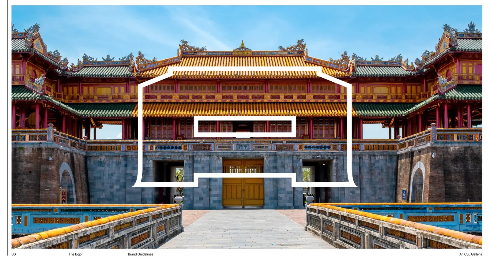 The Huế imperial gate with the mark traced over its tiered roofline