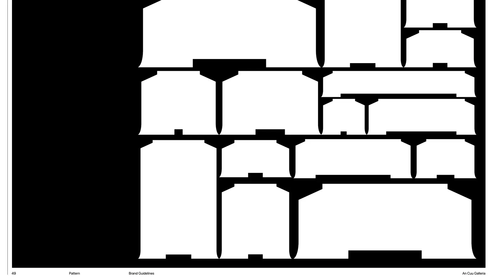 Pattern 01 — the shophouse elevation abstracted into a repeating white silhouette on black