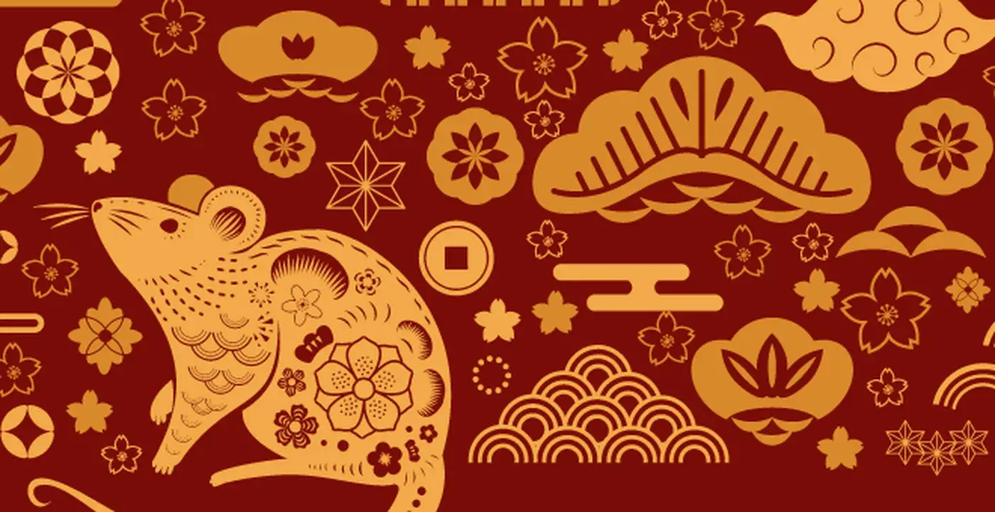 The pattern band at large scale, the lunar animal set inside the repeat