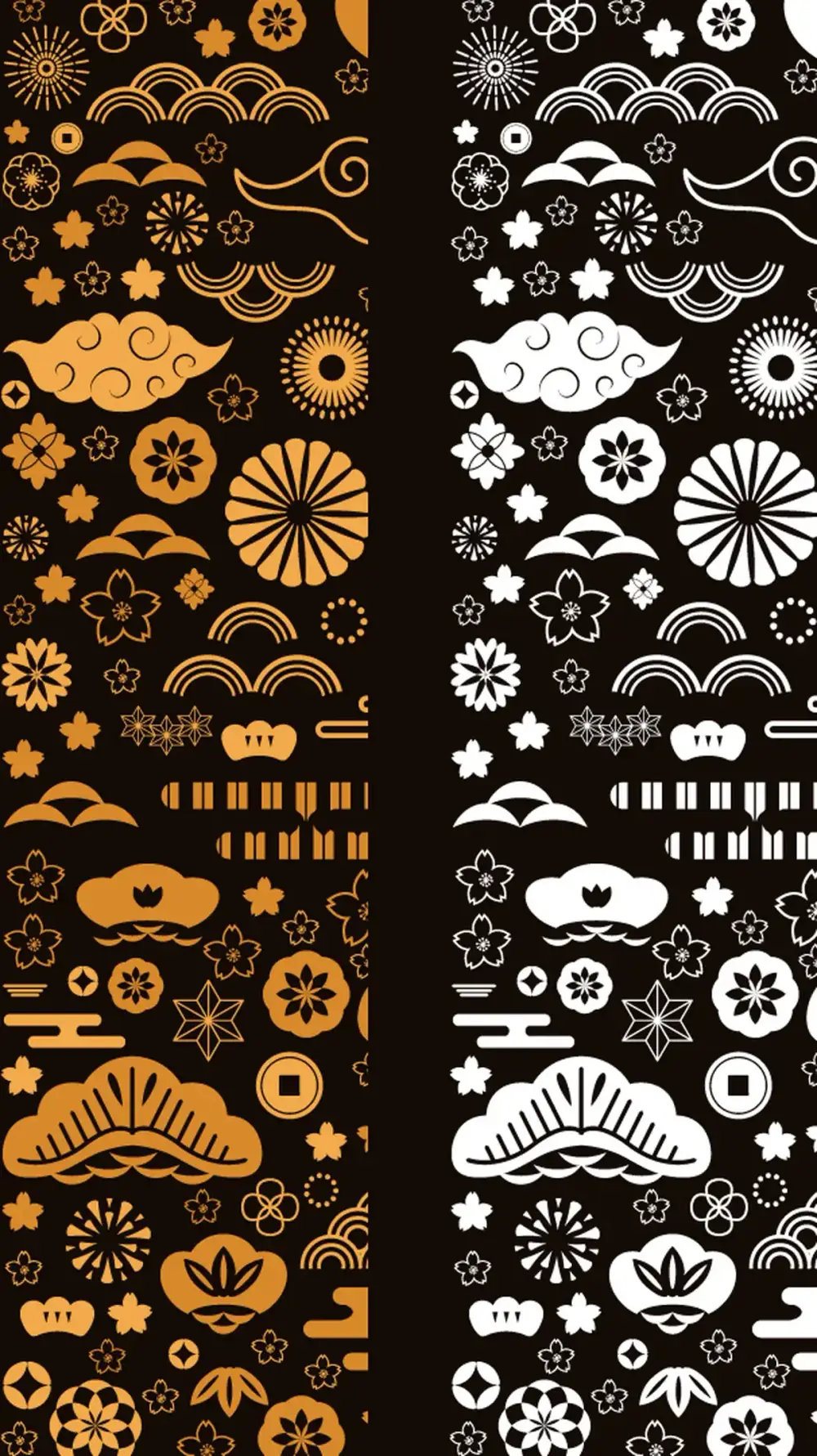 Two versions of the pattern strip — gold and white