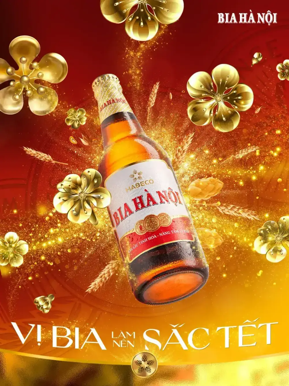 Vertical version — bottle and yellow apricot blossom