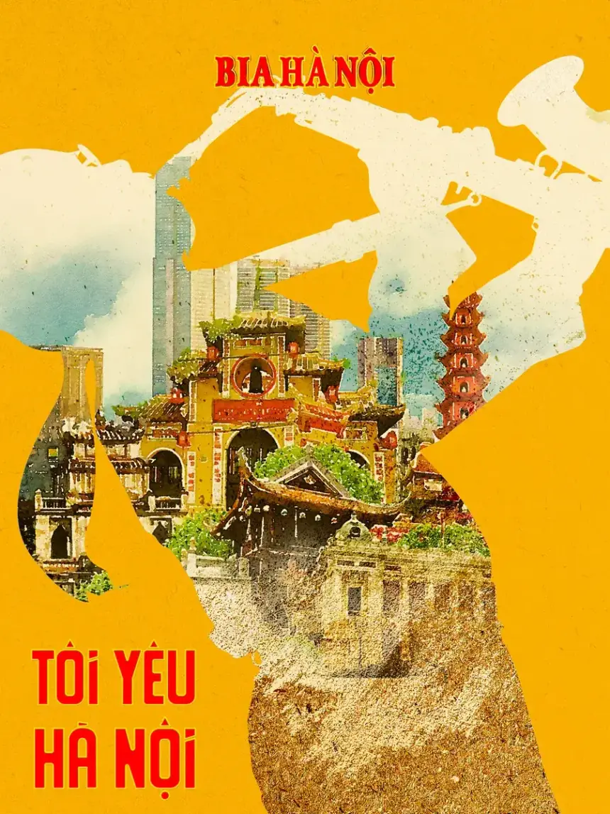 Poster — a trumpeter’s silhouette holding the city inside it
