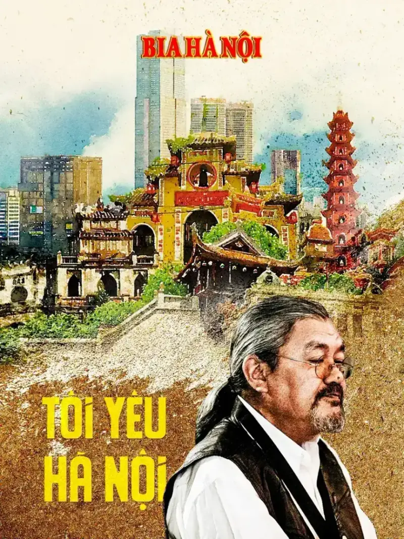 Poster — portrait of the musician Quyền Văn Minh against the Hanoi skyline