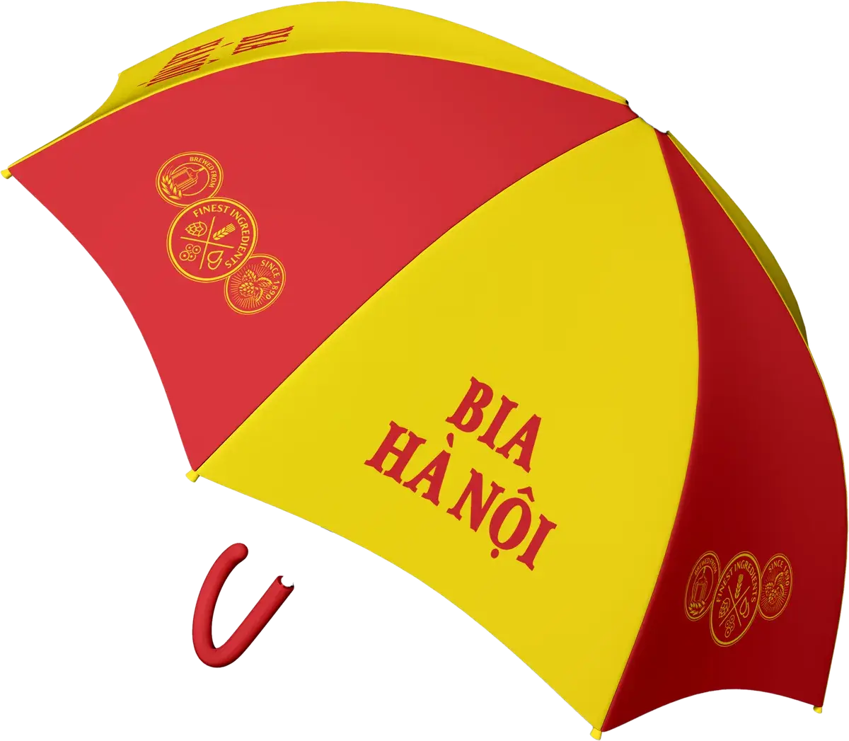 Branded parasol in red and yellow
