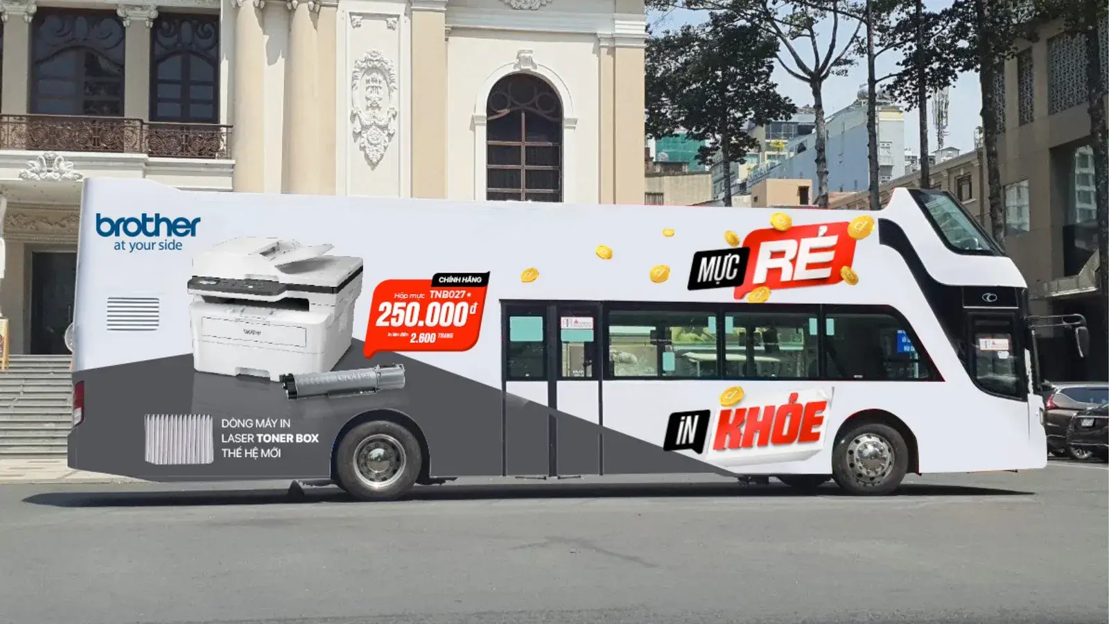The wrapped bus photographed on the street