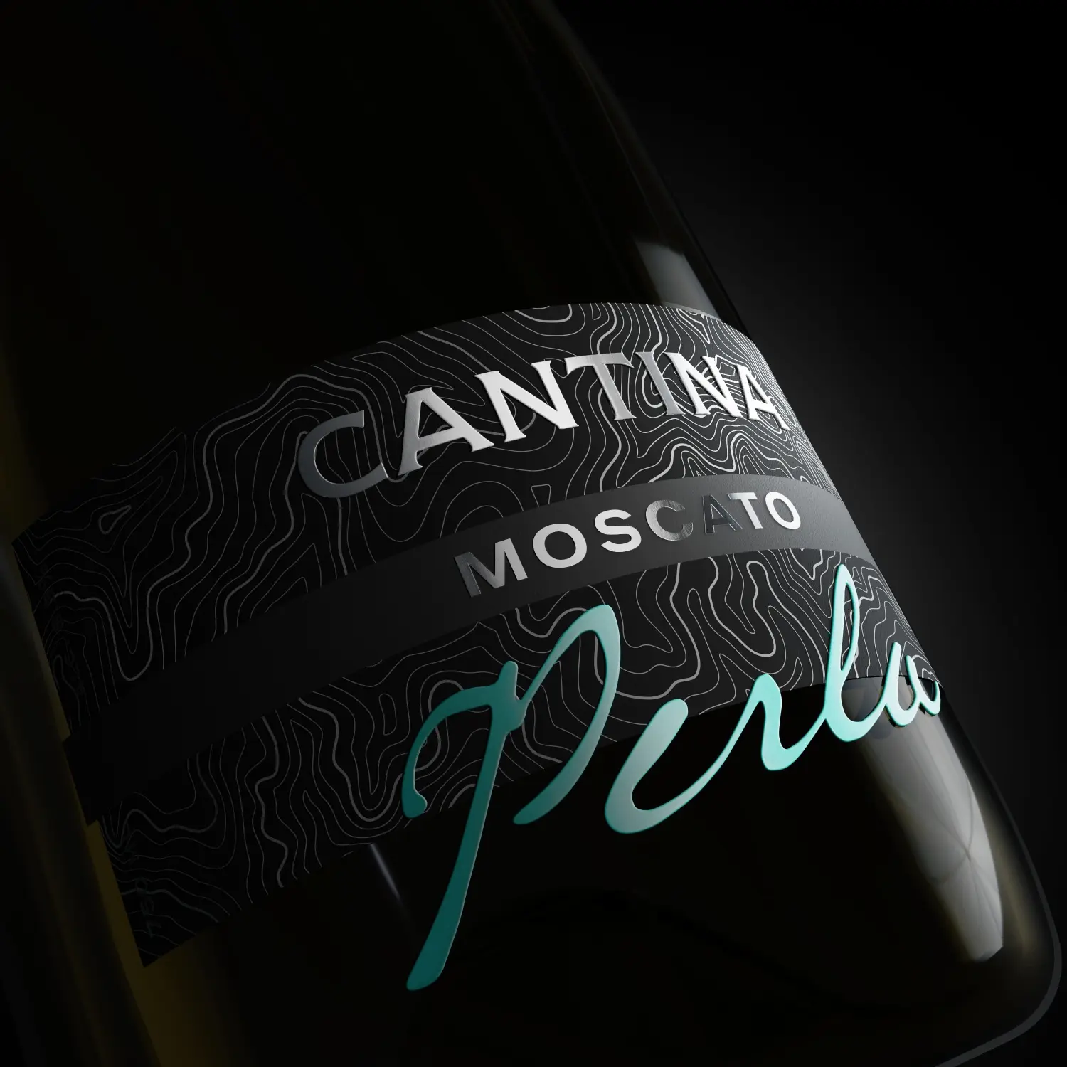 Macro of the Perla script in teal, with the Moscato tier line above it
