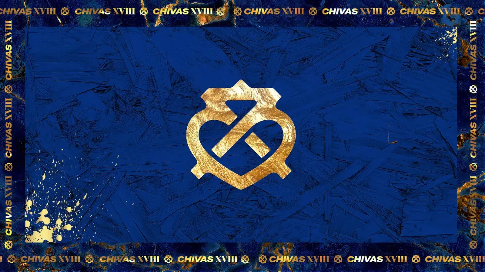 Film still — the same crest in cold gold on a blue ink ground