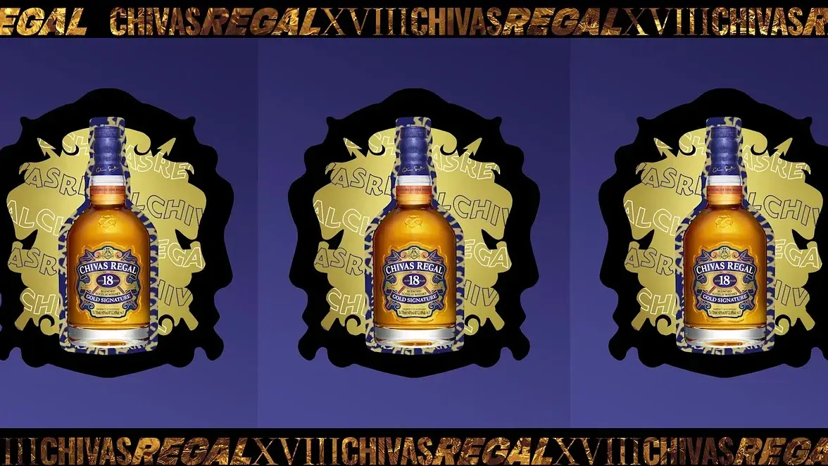 Product still — the XVIII bottle lit against blue