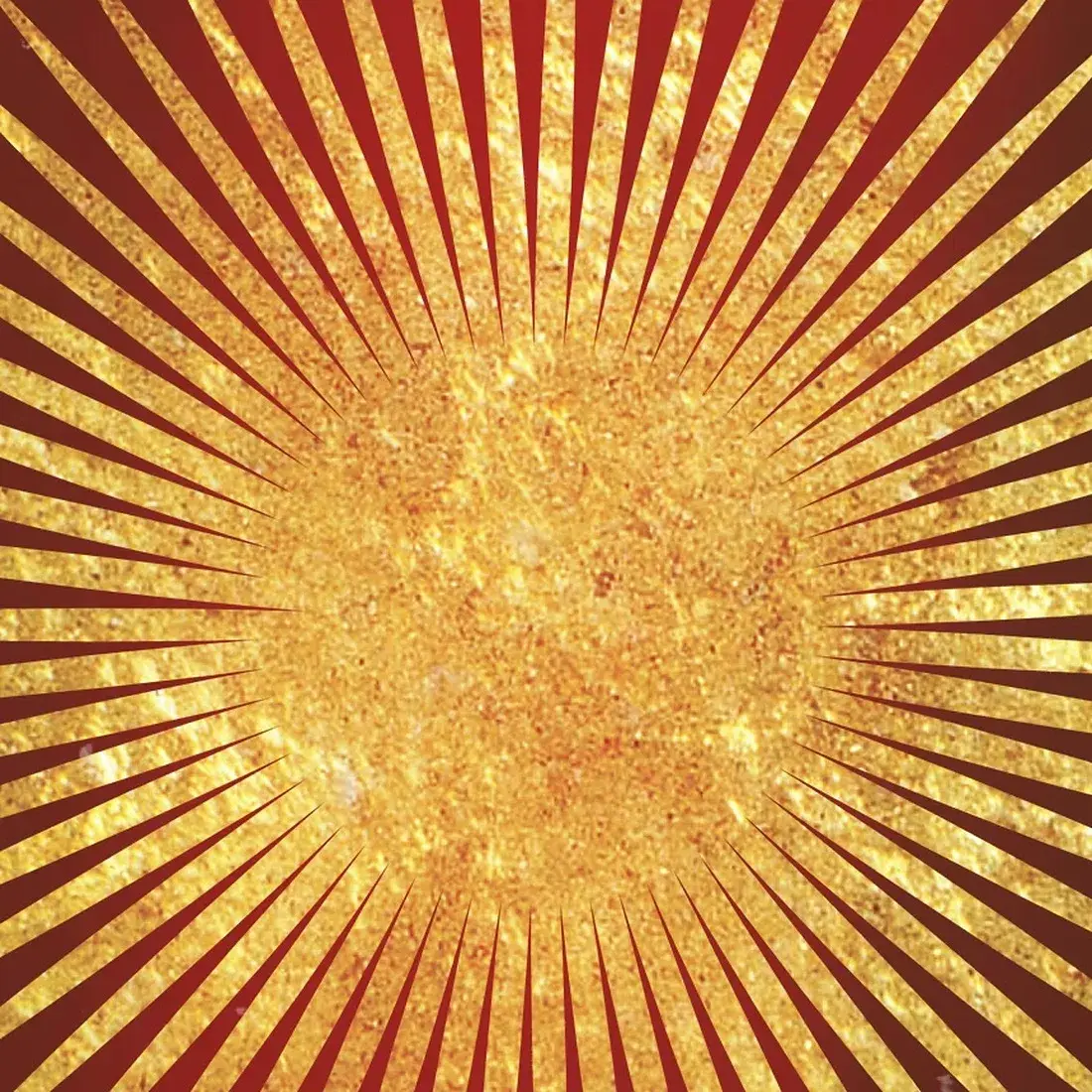 The gold sunburst element radiating from the centre