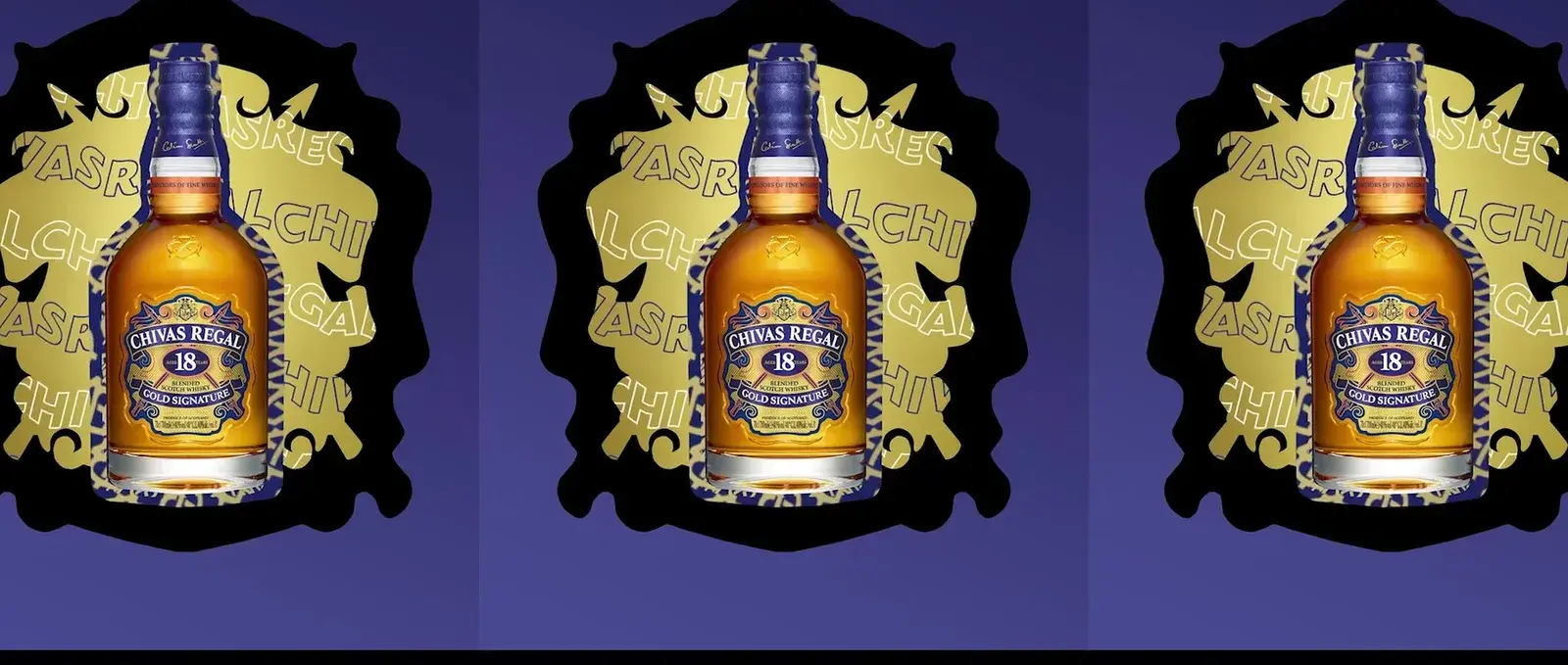 The triple crest product lockup — bottle, box and crest in one frame