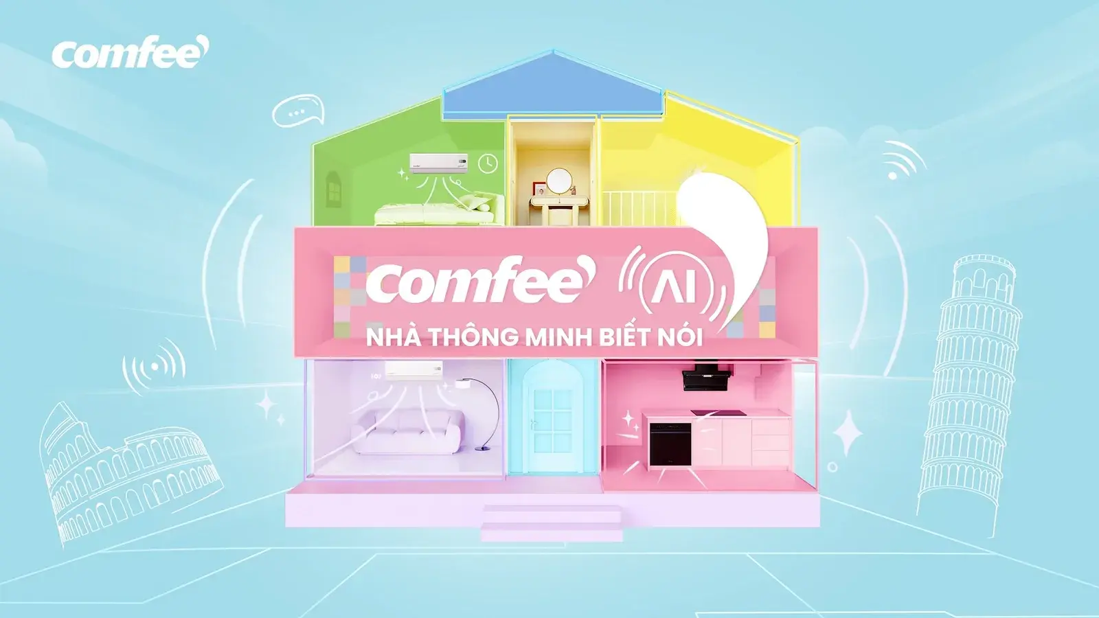iTVC endframe — the pastel AI smart home with the Comfee lockup
