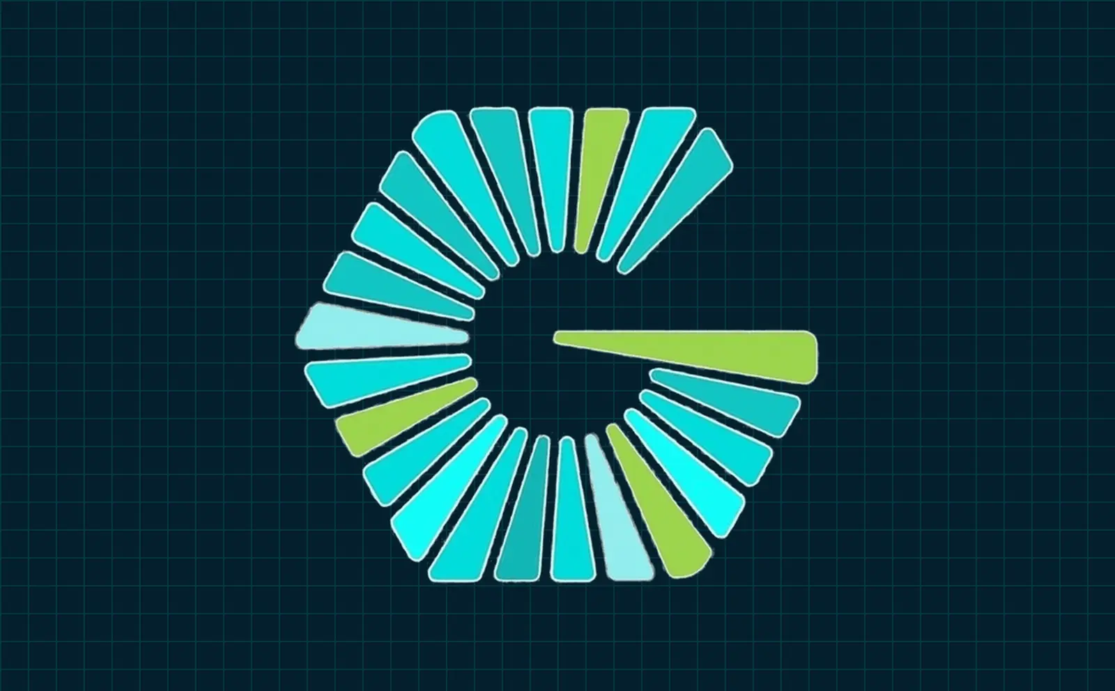 The radial mark drawn blade by blade on a dark construction field