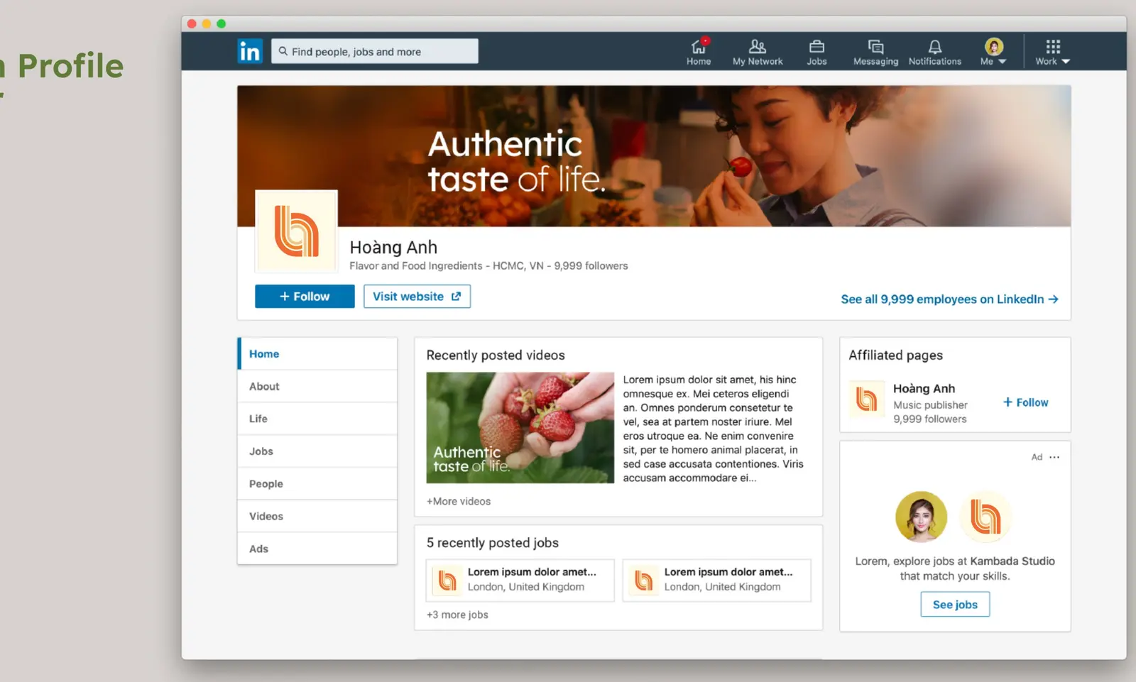 LinkedIn profile and banner in the same system