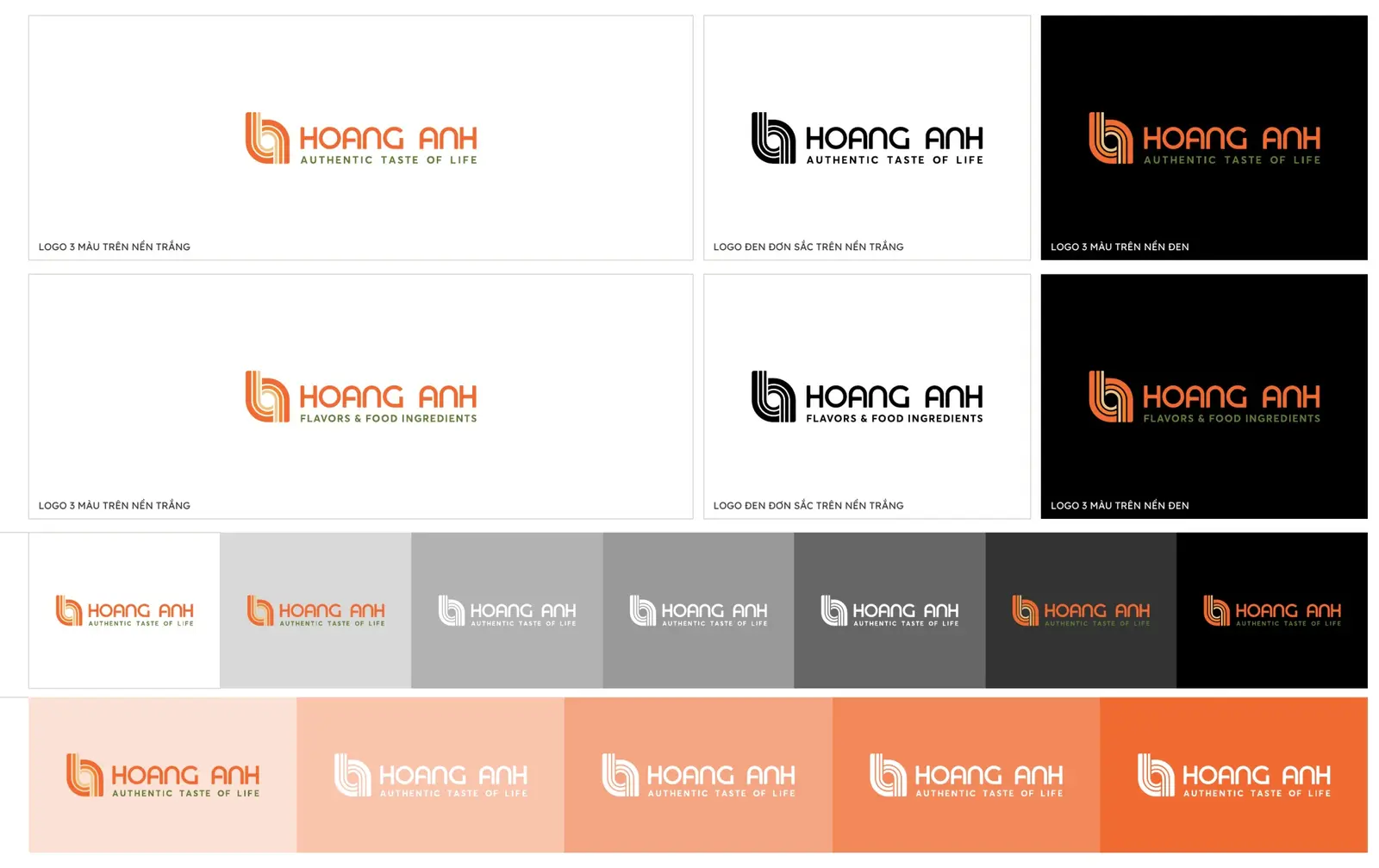 The lockup in five colourways — orange, black, white, green and reversed