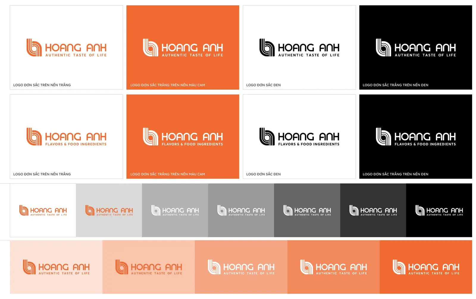 Single-colour orange versions of the lockup across five backgrounds