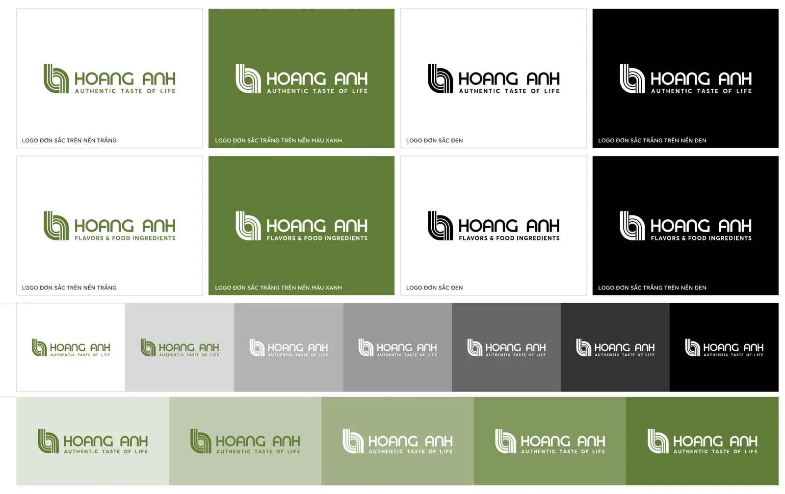 Single-colour green versions of the lockup across five backgrounds