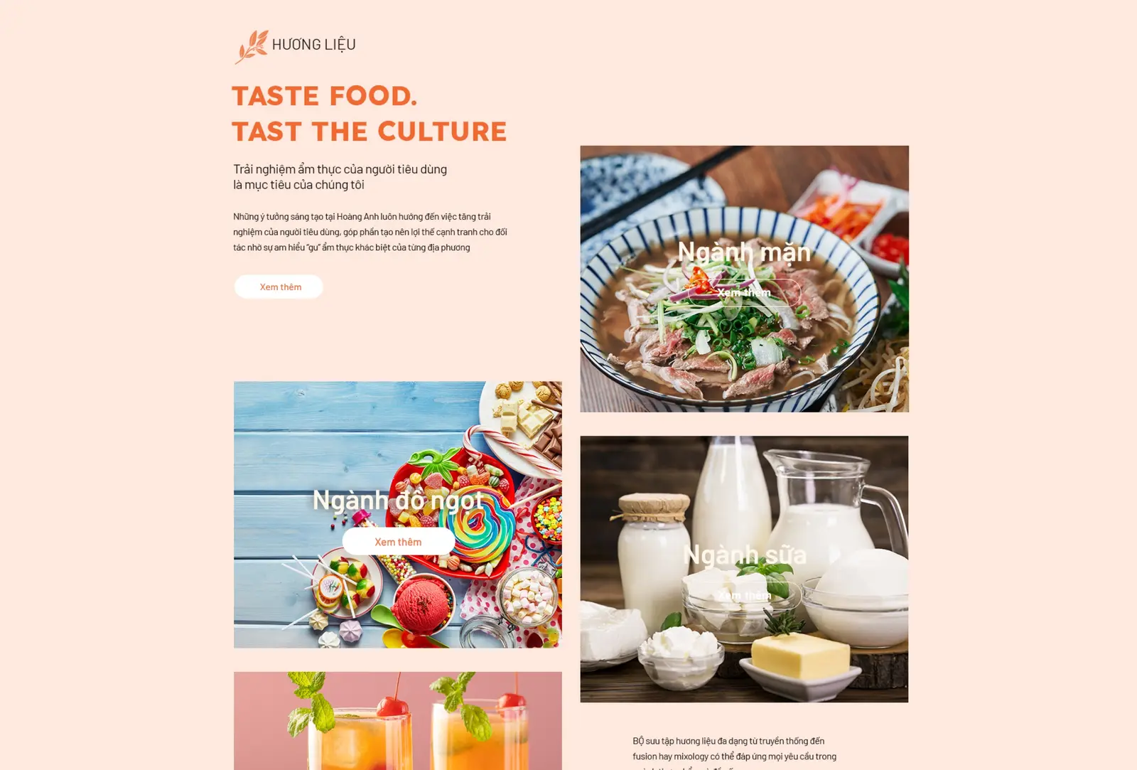 A cream section of the site — Taste food, taste the culture