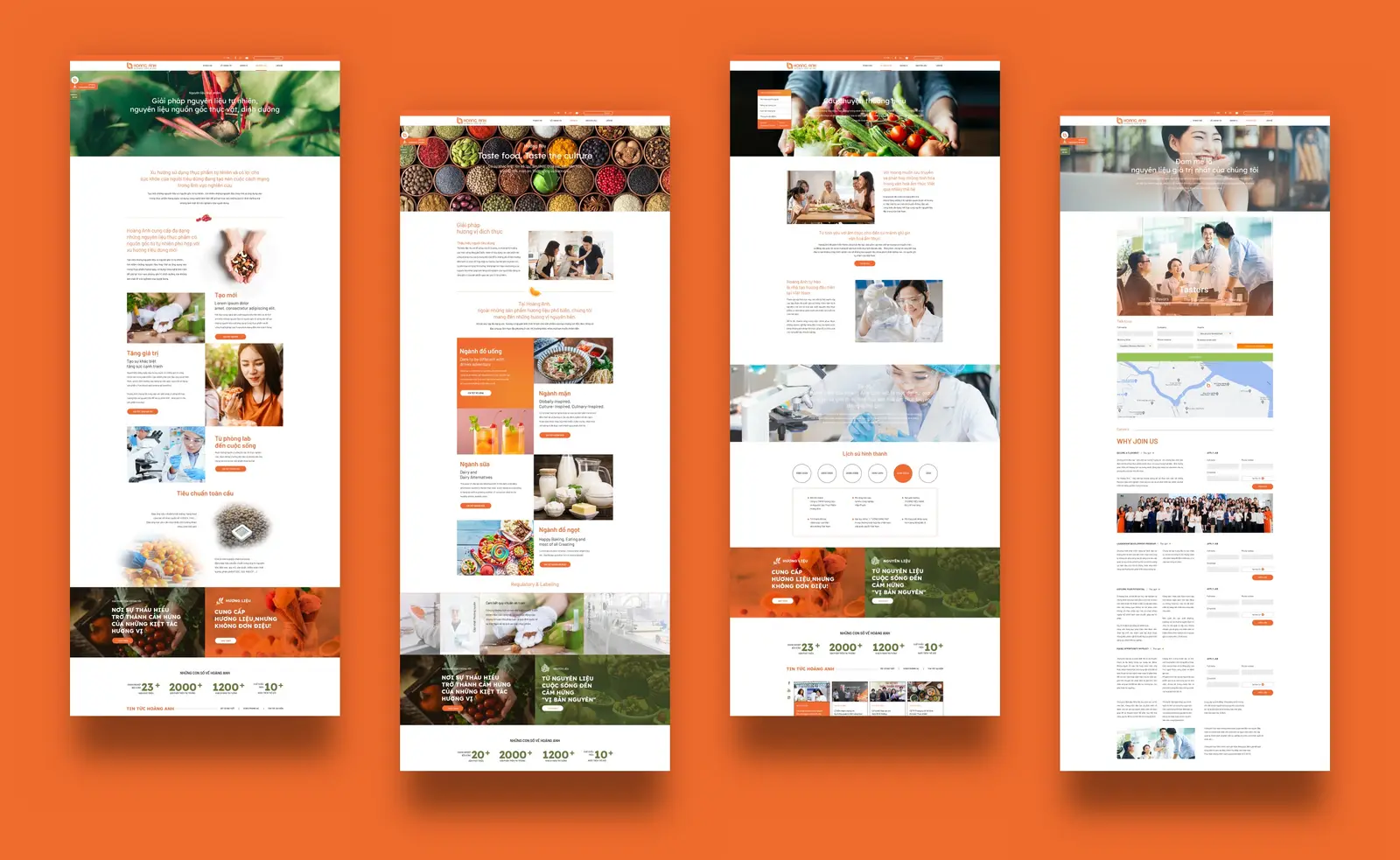 Four page templates stacked on an orange field