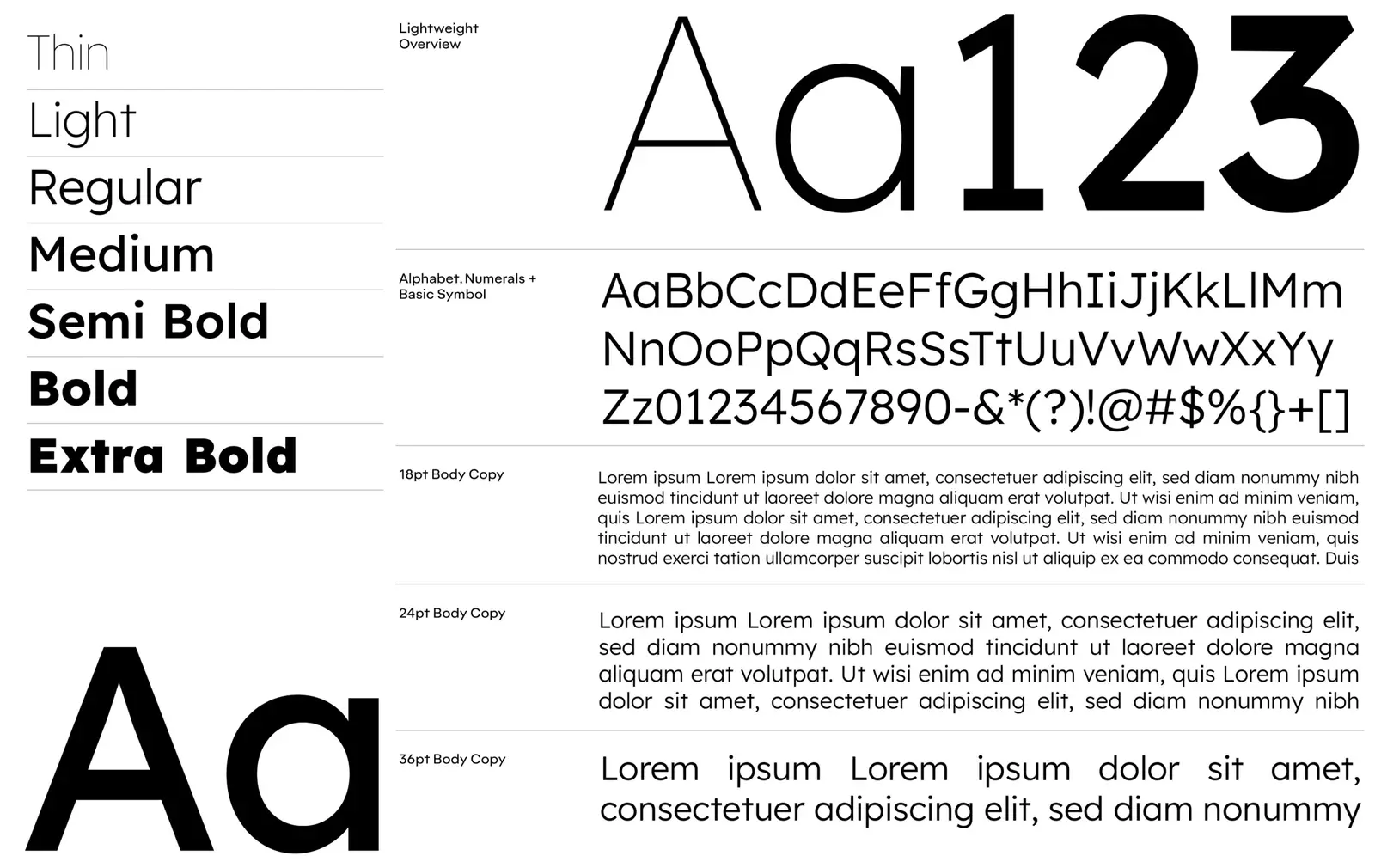 Lexend specimen — Thin through Extra Bold, numerals and a body setting