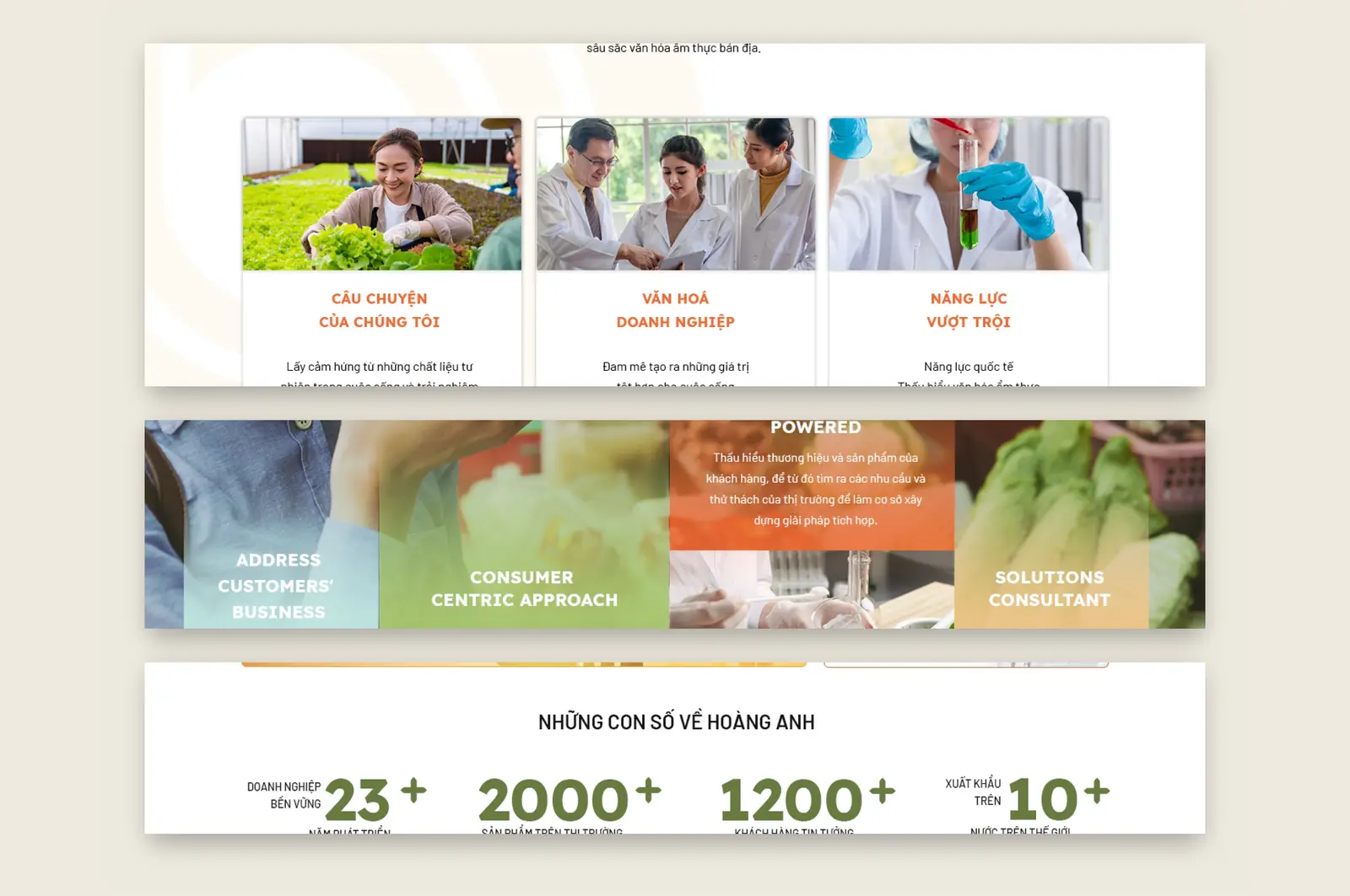 The numbers section — years, products, partners, markets