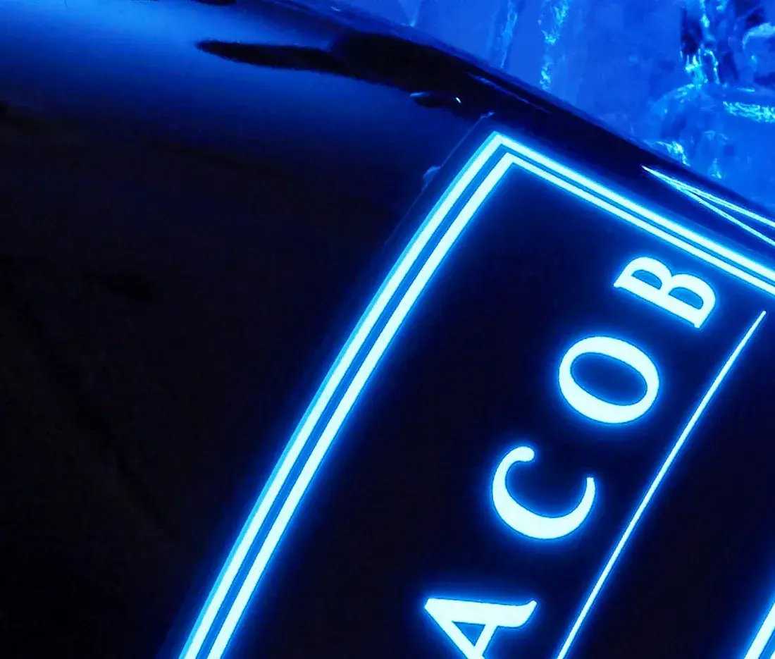 Detail — the label seen through a block of ice