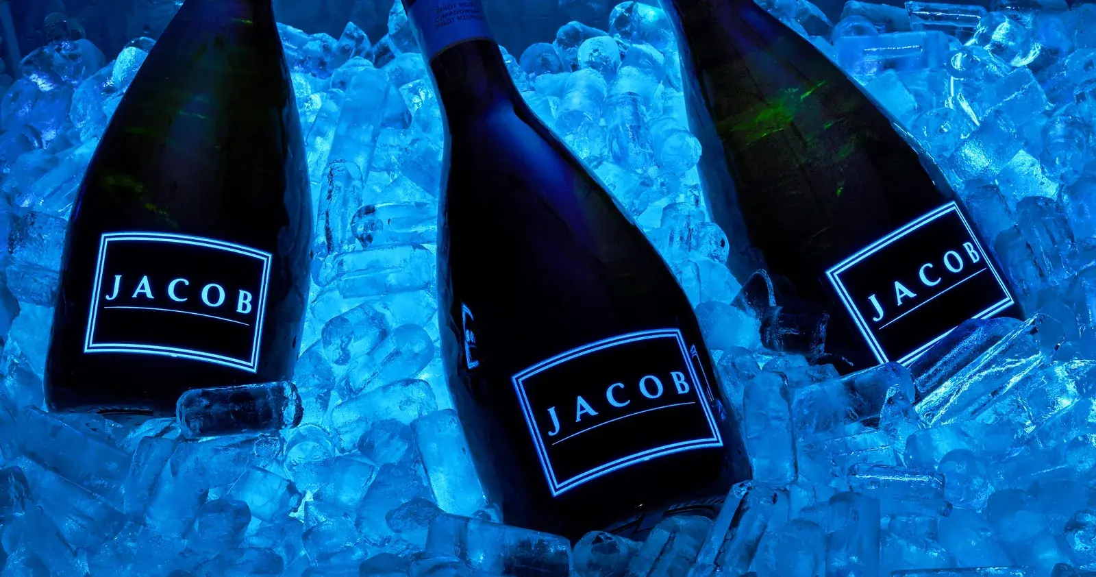 Wide frame of the bottle half-buried in crushed ice