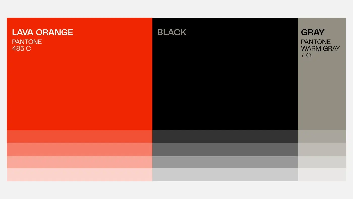 Route A palette — Lava Orange with black and warm grey