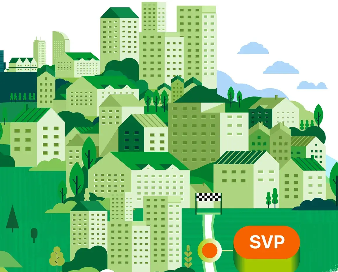 Detail of the map — the city at the end of the path