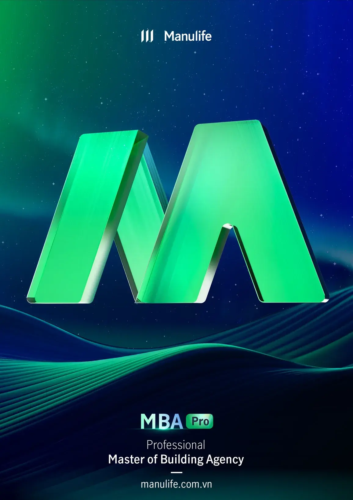 MBA Pro brochure cover — the M cut in light