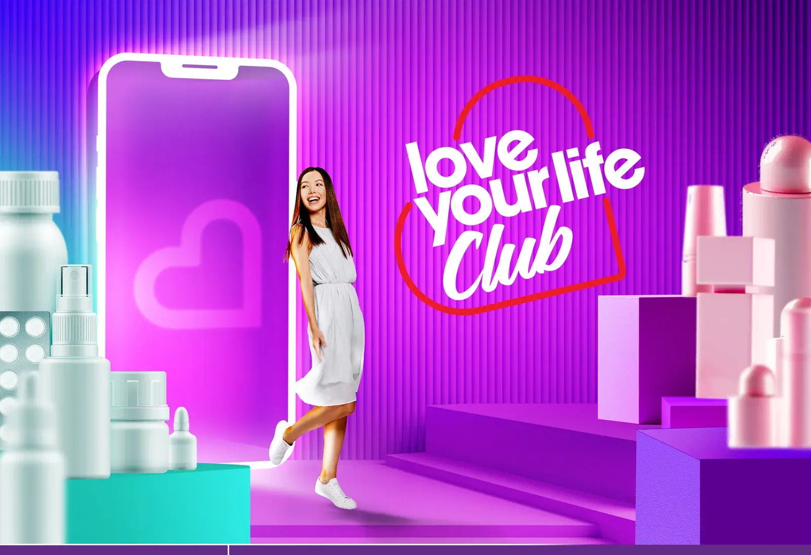 The built set before any message is added — the neon portal, the floor and the lighting
