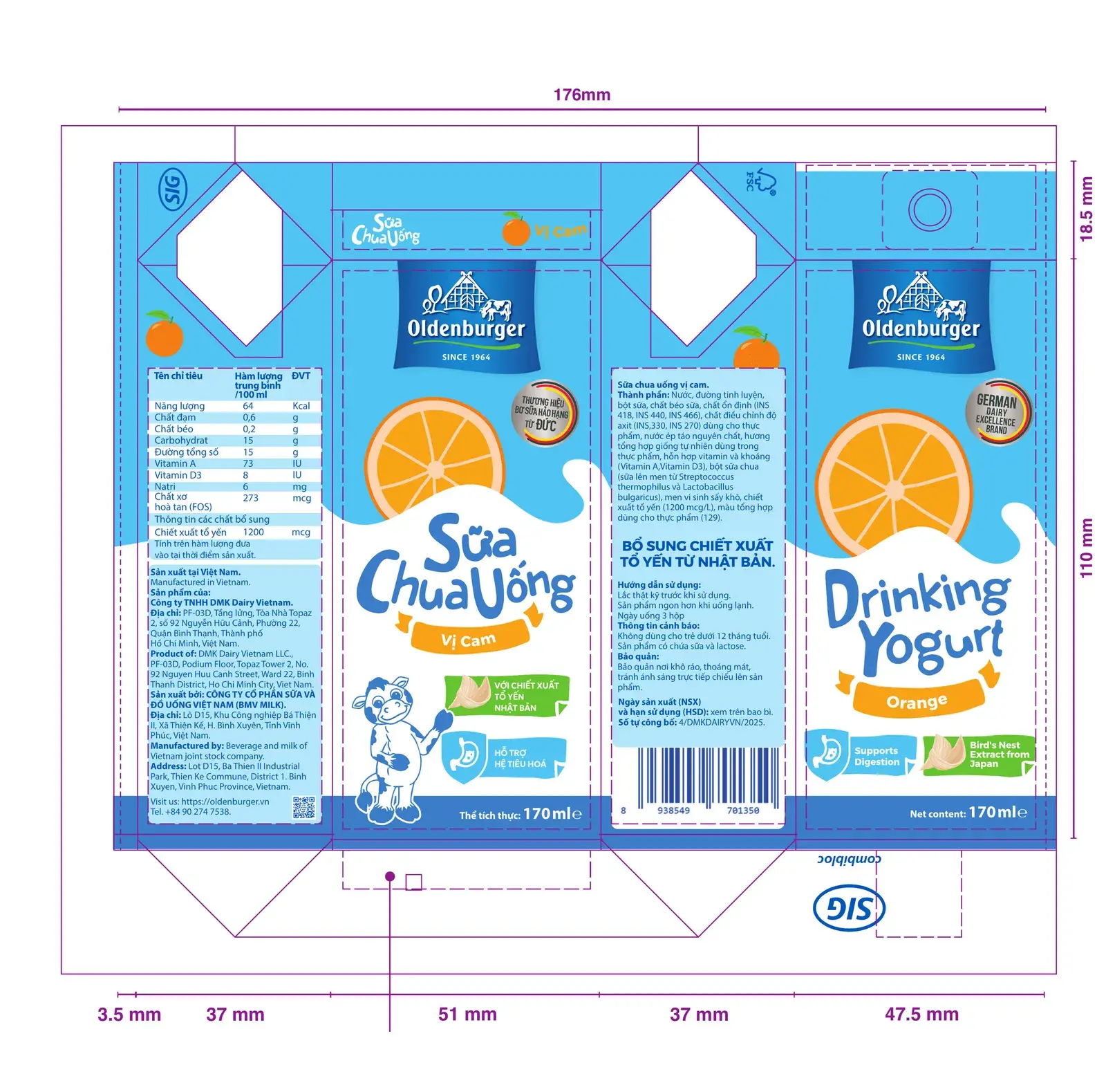Production dieline — orange, 170ml