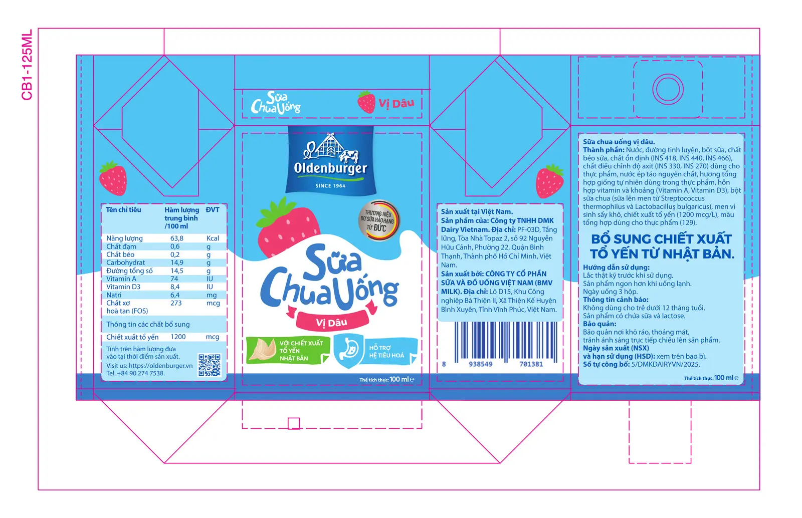 Production dieline — strawberry, 100ml