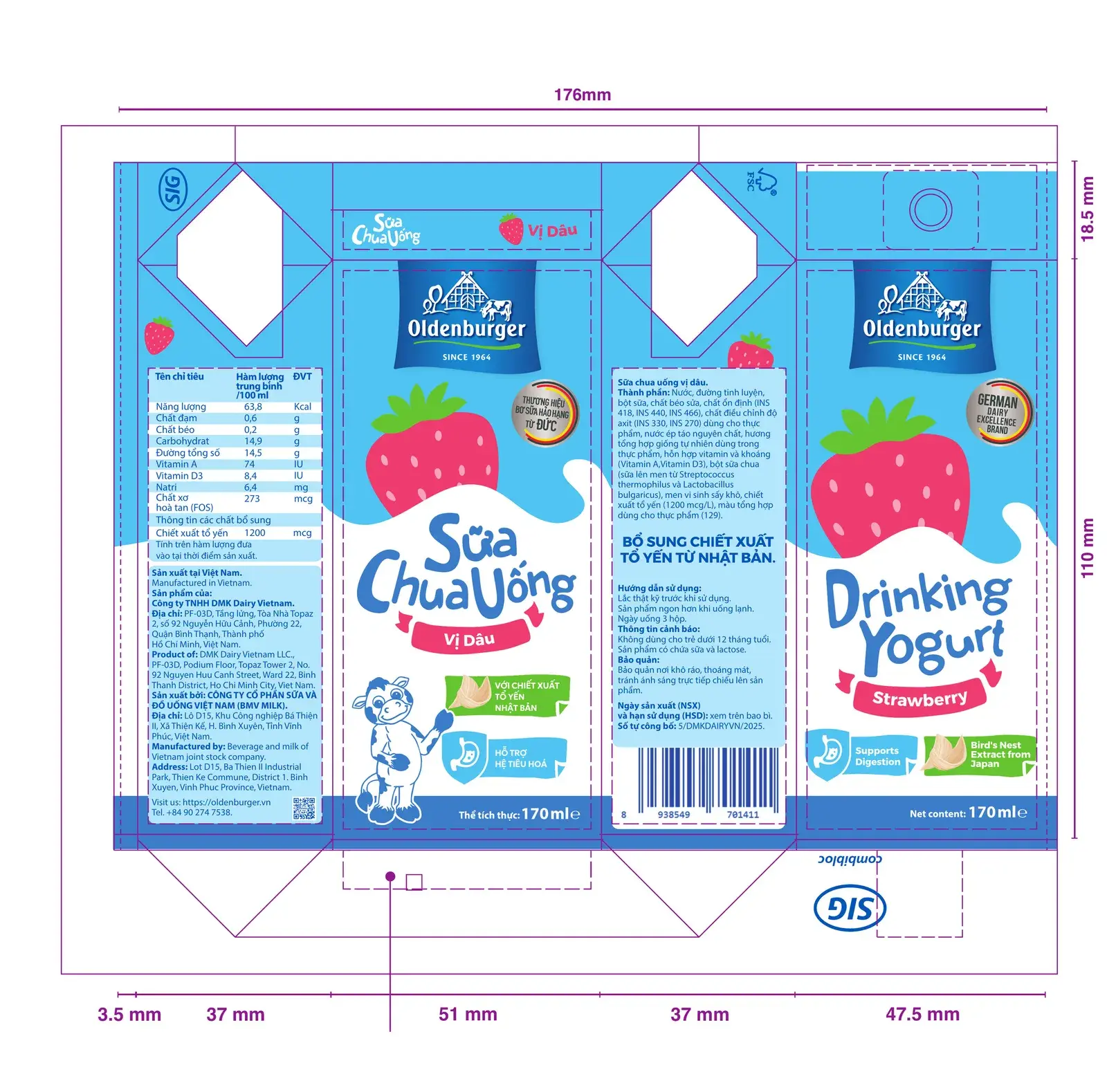 Production dieline — strawberry, 170ml