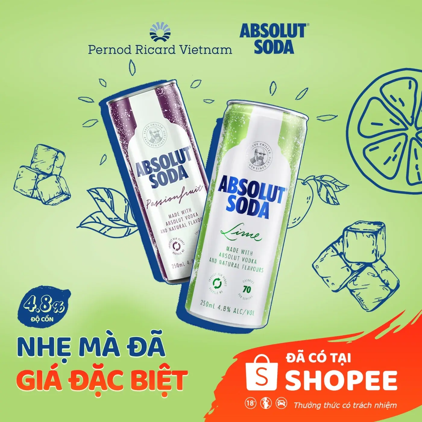 Commerce key visual — Absolut Soda, three flavours launching