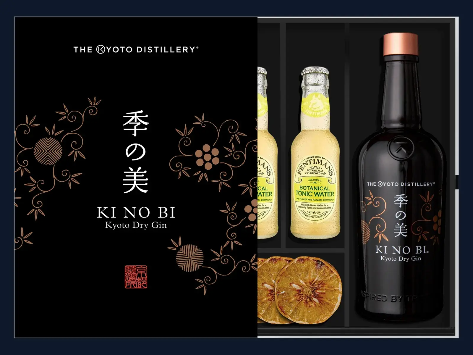 Ki No Bi gift box opened, with tonic and dried orange