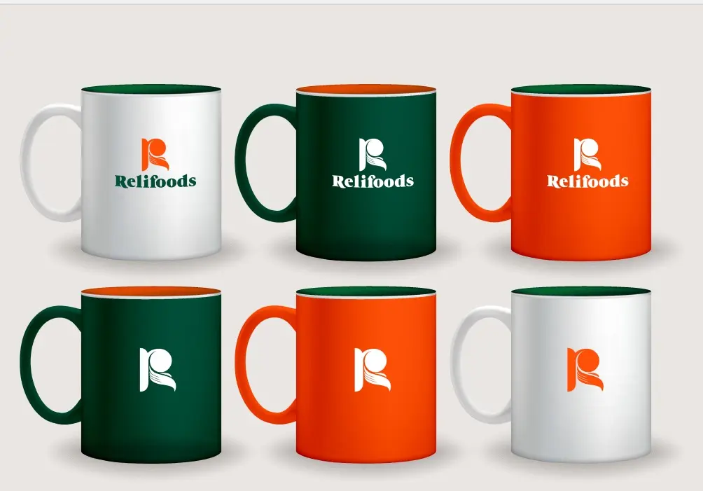 Mugs in white, green and orange