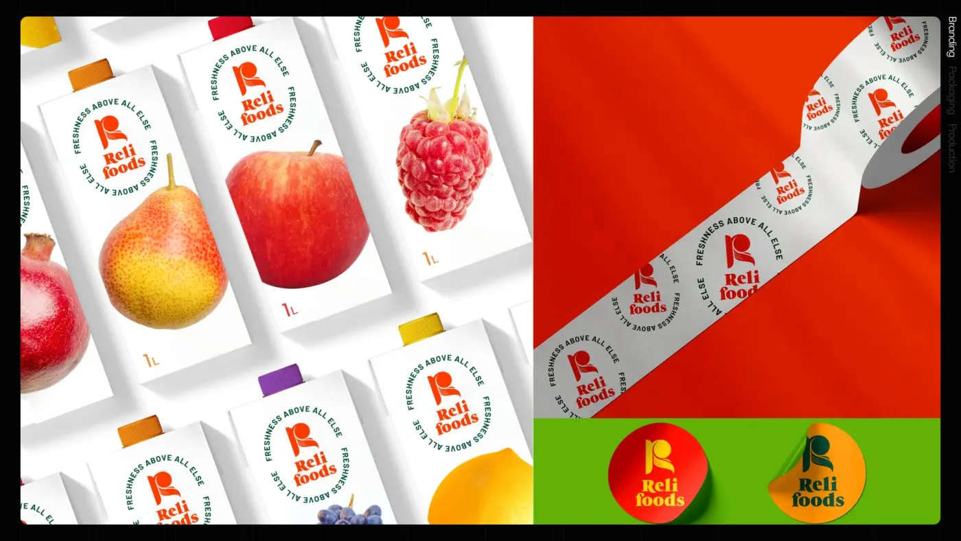 Juice packs and produce trays carrying the stamp