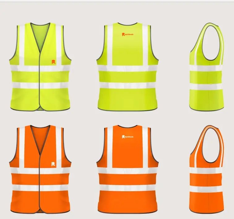 High-visibility safety vests in yellow and orange