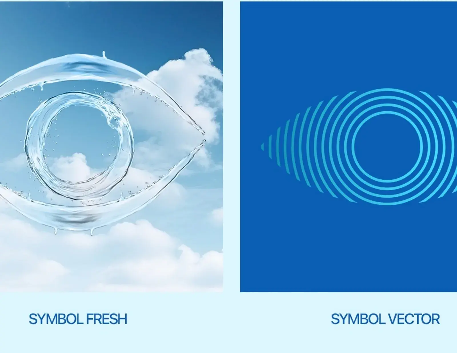 The brand device — an eye drawn from two strokes, shown as an outline and as a vector fan