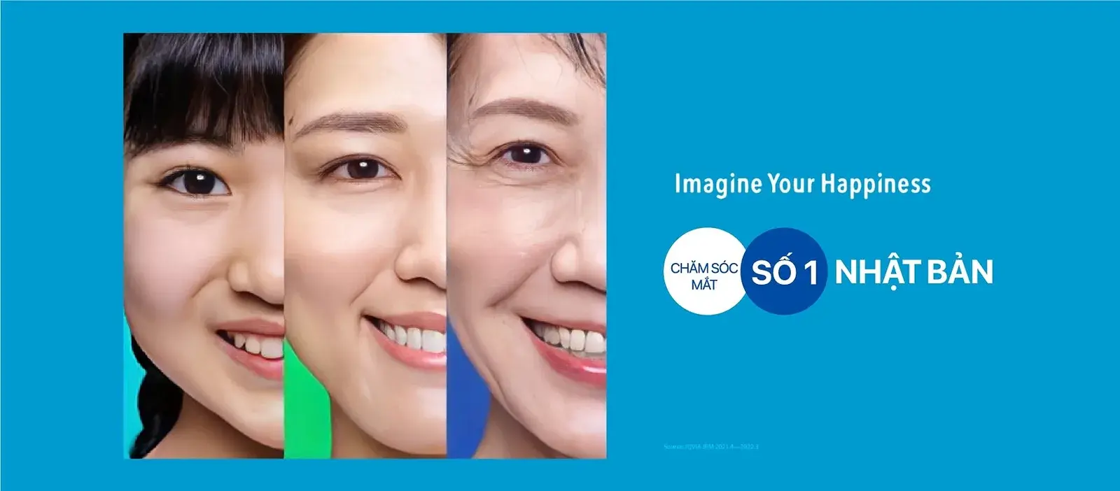 Campaign asset — a before-and-after portrait pair with the Santen endorsement
