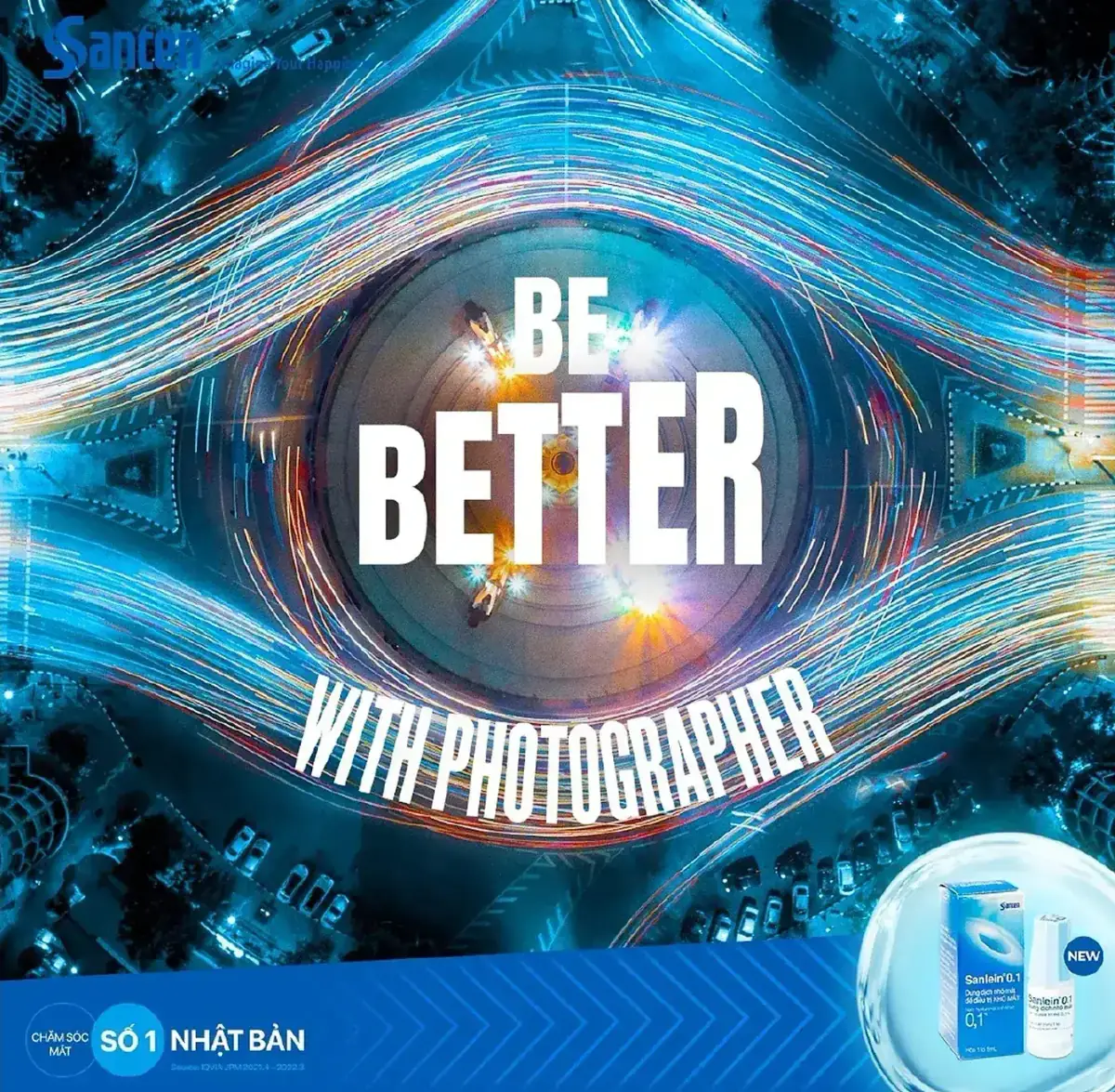 Post concept — Be Better with photographers, a lens flare eye on deep blue