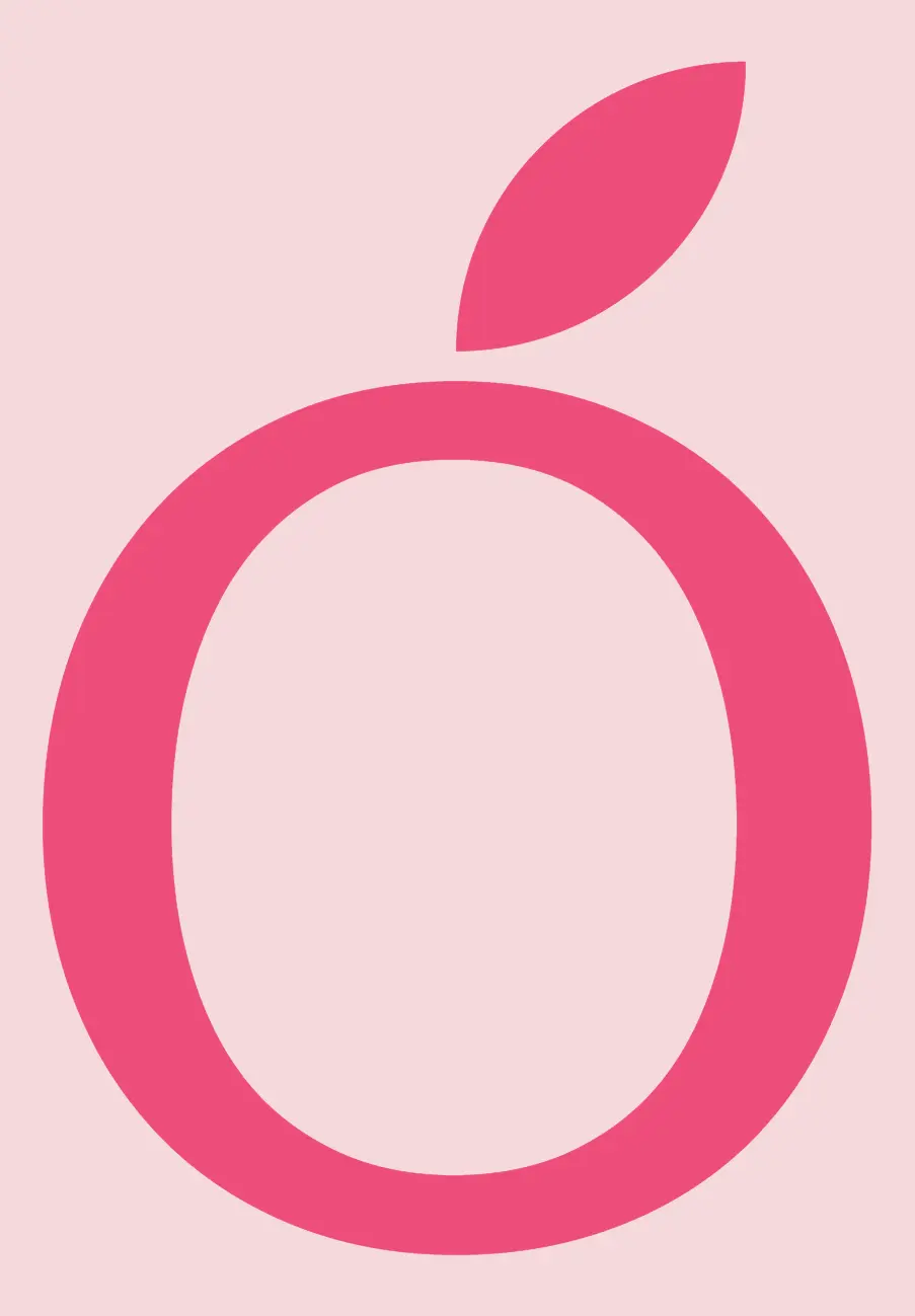 The Ó drawn on its own as an apple silhouette with a leaf on the accent