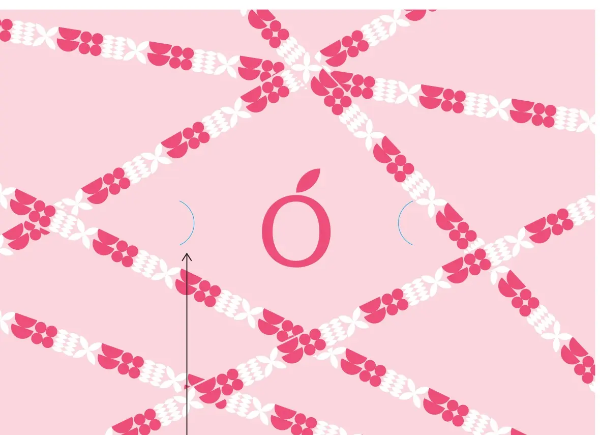The packing tape pattern — the mark repeating on pink