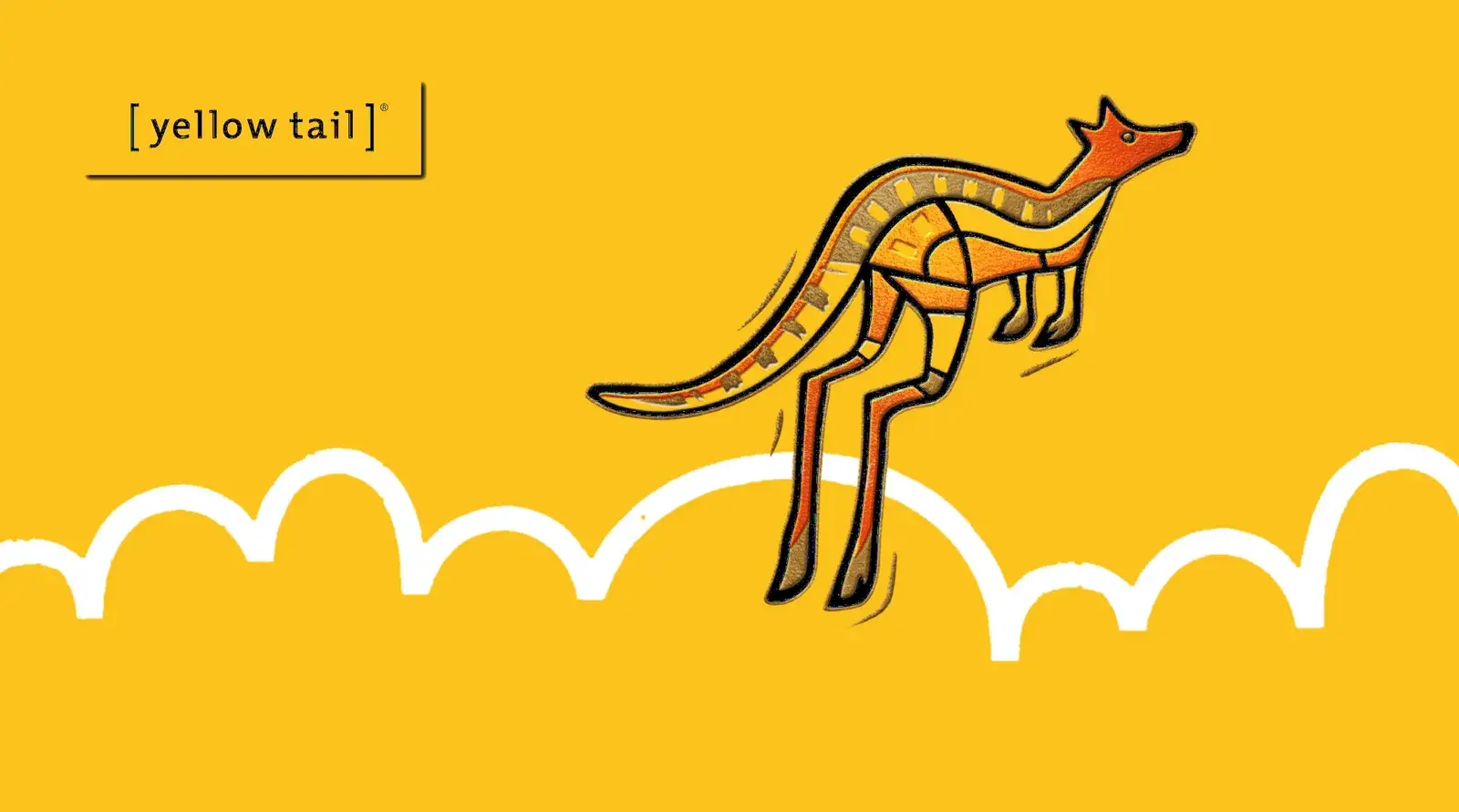 The Tết 2026 gift carton artwork — the yellow tail kangaroo and the Hop arc on the brand yellow
