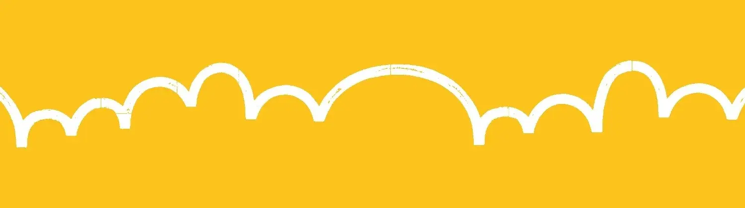 The Hop — the brand arc drawn as a continuous wave in white on yellow